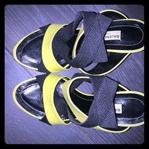 BALENCIAGA Neon yellow and black spandex mules